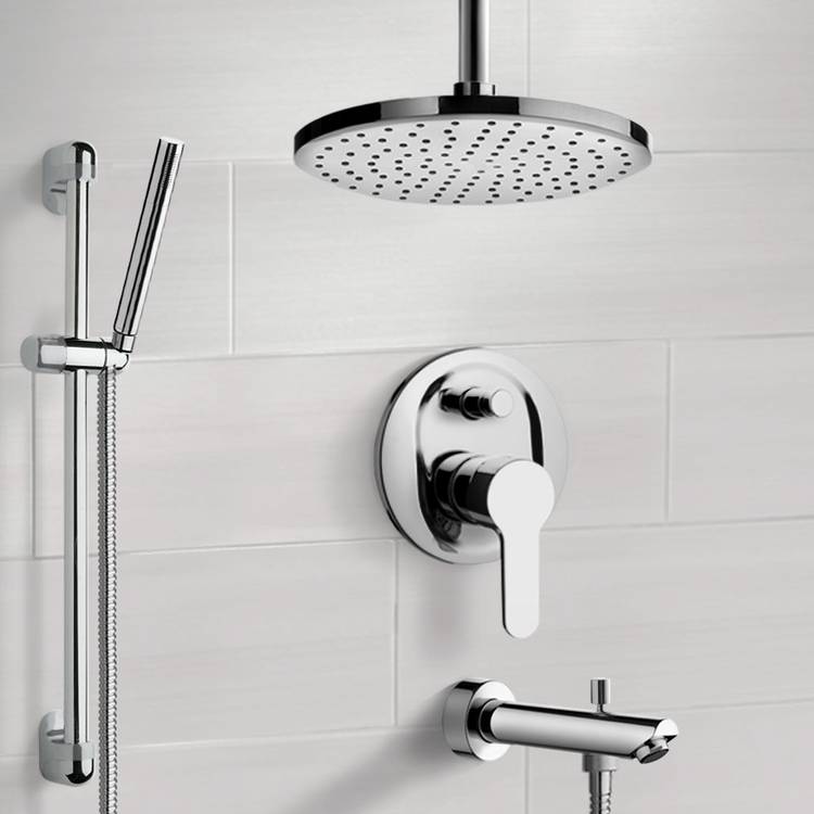 Remer TSR40-8 Chrome Tub and Shower System with 8 Inch Rain Ceiling Shower Head and Hand Shower